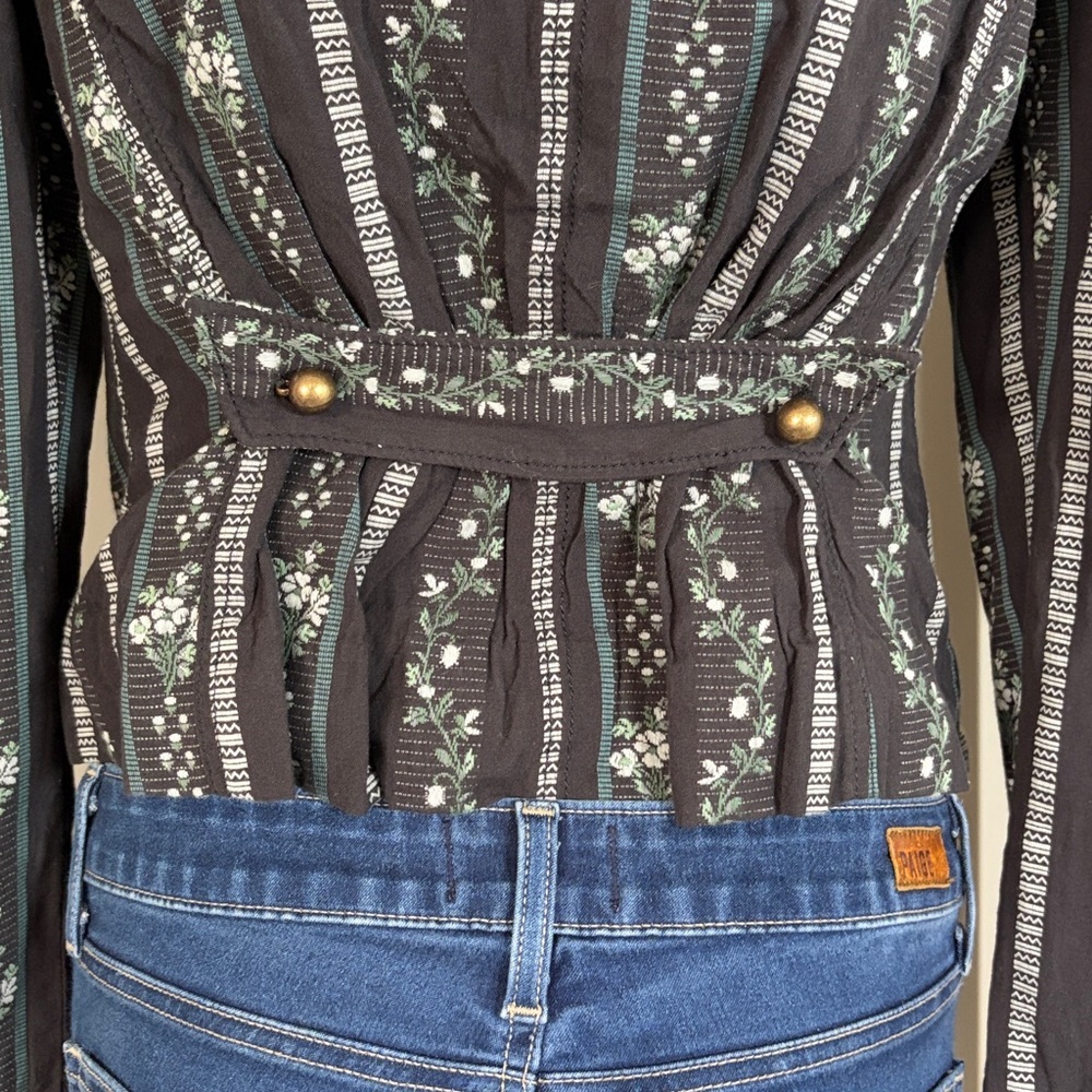 Free People Sorel Cottage Jacket Black Green Victorian Floral Stripe Sz XS NEW - Picture 9 of 13